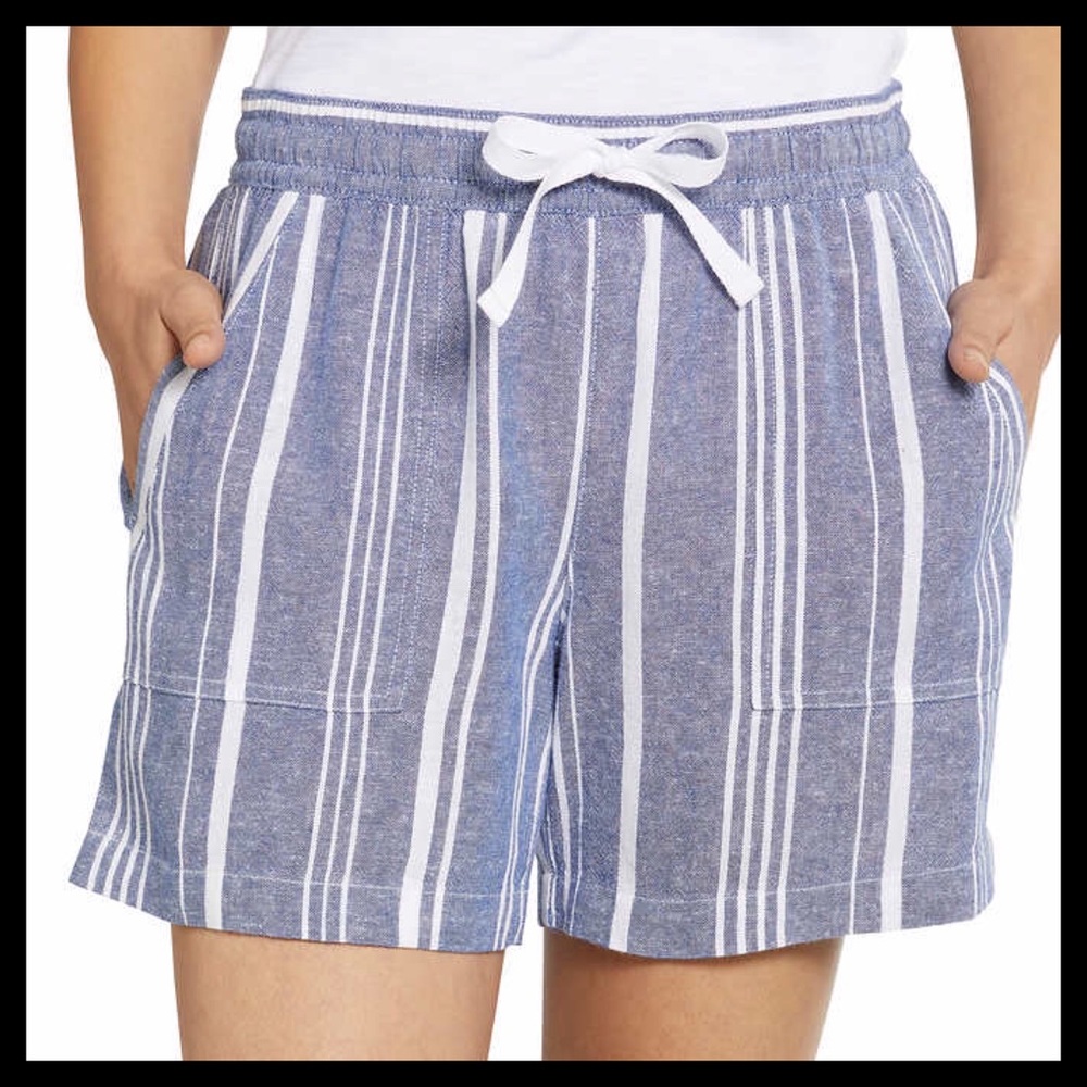 NAUTICAL Linen Blend Pull-On Shorts Light Blue Stripe - Picture 2 of 9